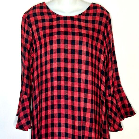 CLOTH & STONE ANTHROPOLOGIE BUFFALO PLAID SHIFT DRESS SIZE MEDIUM RUFFLED SLEEVE - Picture 4 of 11